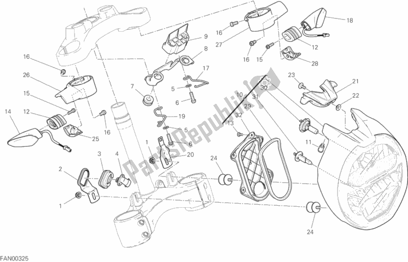 Alle onderdelen voor de Koplamp van de Ducati Monster 1200 S Brasil 2019